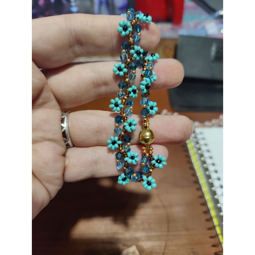 Handmade Blue Flowers and Jewels Bracele